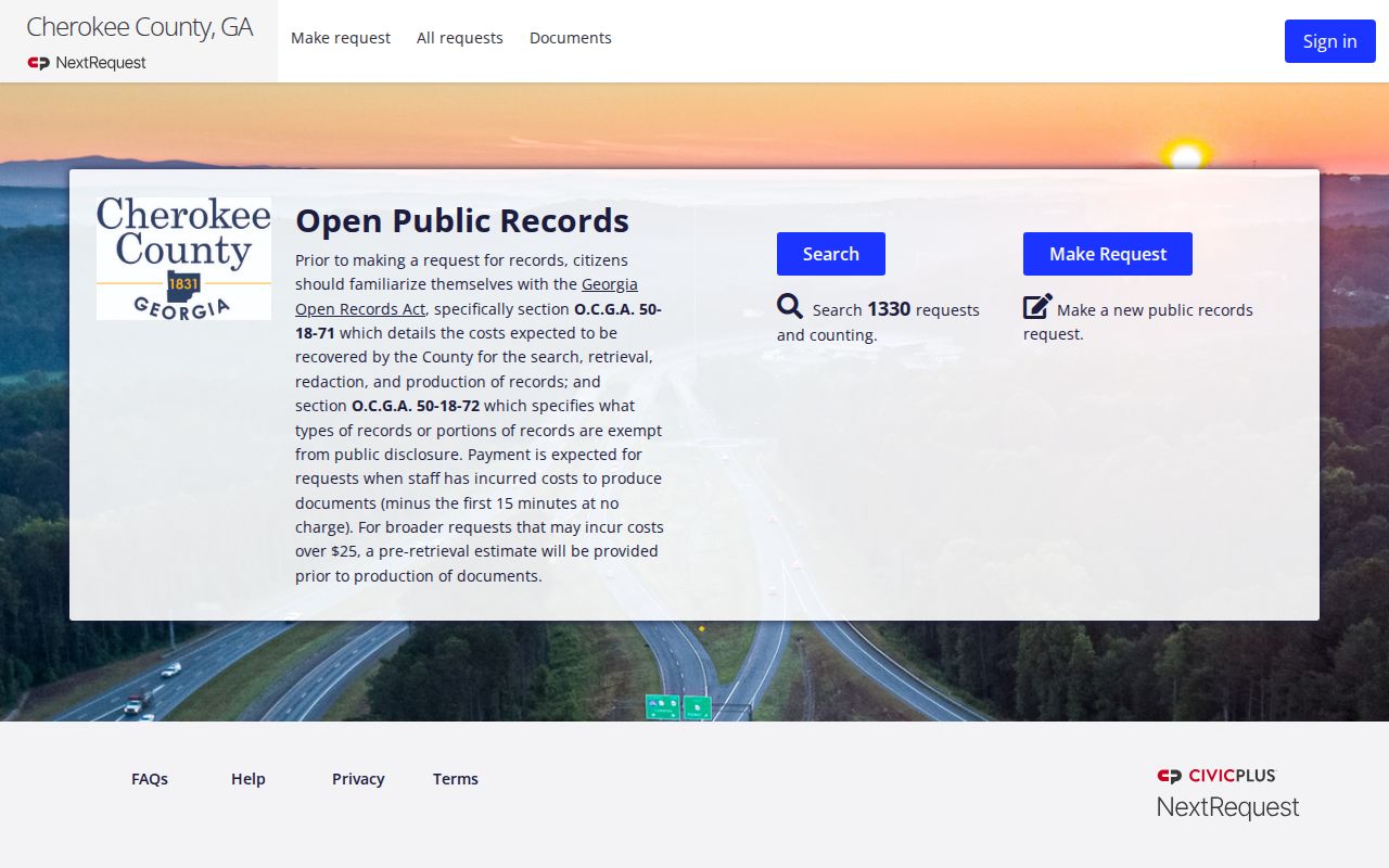 Cherokee County public records NextRequest portal